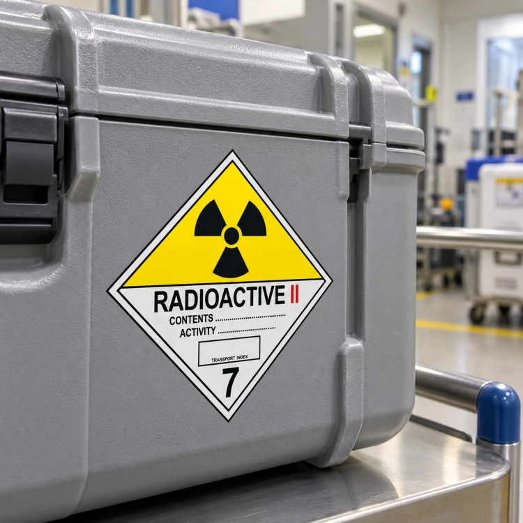 Naklejka ADR klasa 7 RADIOACTIVE II (kategoria II-ŻÓŁTA) na skrzyni transportowej