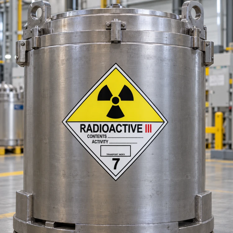 Naklejka ADR klasa 7 RADIOACTIVE III (kategoria III-ŻÓŁTA) na pojemniku