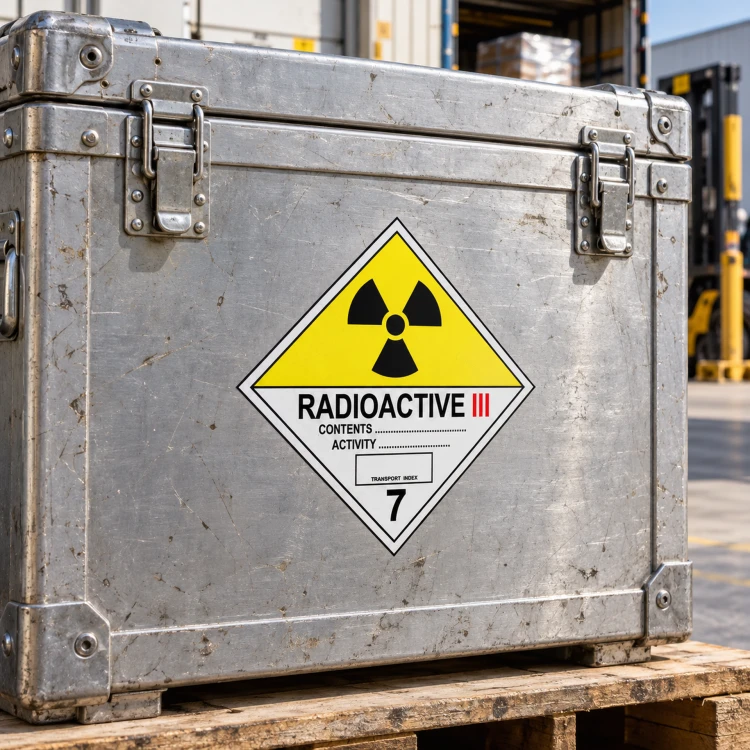 Naklejka ADR klasa 7 RADIOACTIVE III (kategoria III-ŻÓŁTA) na skrzyni transportowej